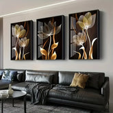 Black Gold Flower Luxury Canvas Painting Modern Living Room Wall Art Decor Plant Leaf Poster for Home Decorati - Himpall